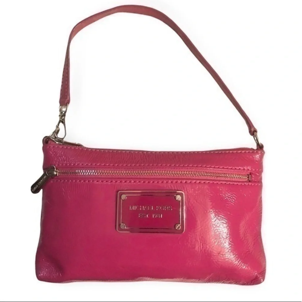 Michael kors pink fushia patent leather mini bag wristlet